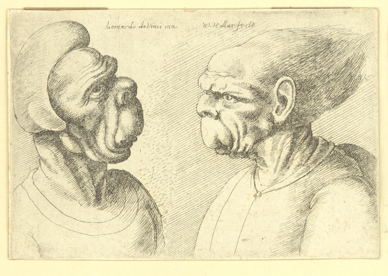 Václav Hollar - Dvě karikatury mužských hlav, podle Leonarda da Vinci 