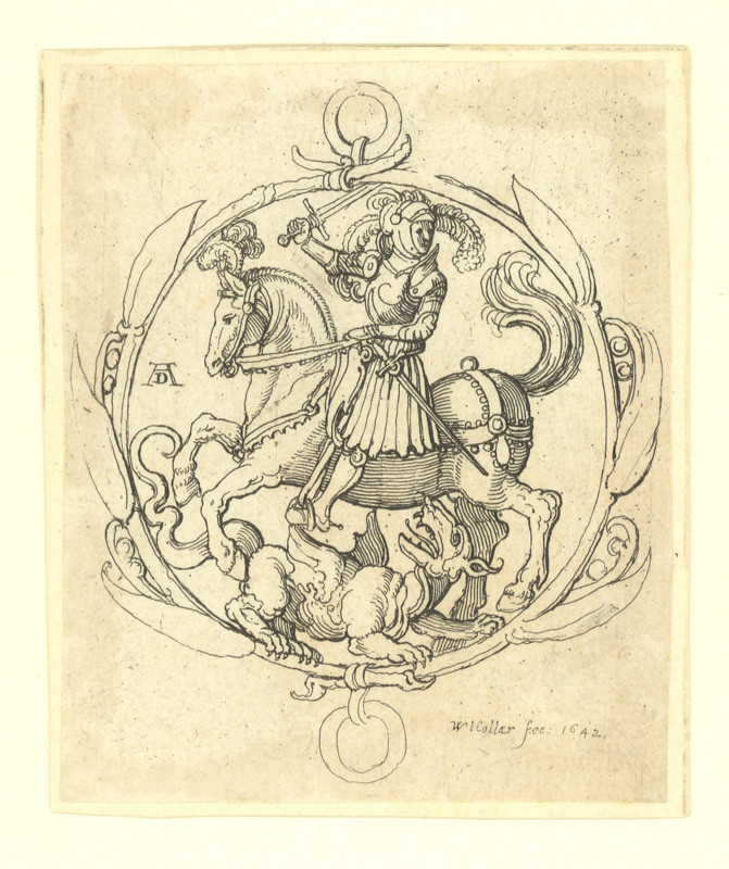 Václav Hollar - Svatý Jiří s drakem – Předloha k výšivce Svatojiřského řádu, podle Albrechta Dürera 