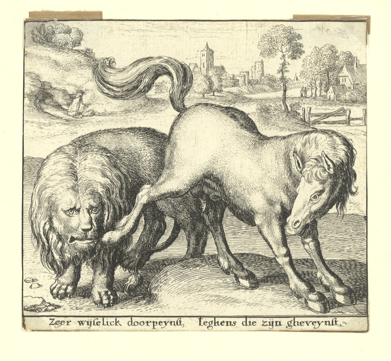 Václav Hollar - Hřebec a lev, bajka s holandskými verši 